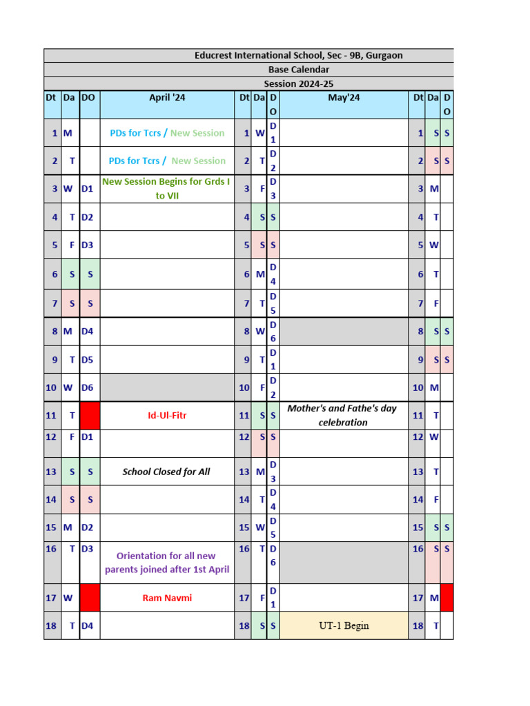 Educrest School 2024-25 Academic Calendar | PDF | Religious Festivals ...