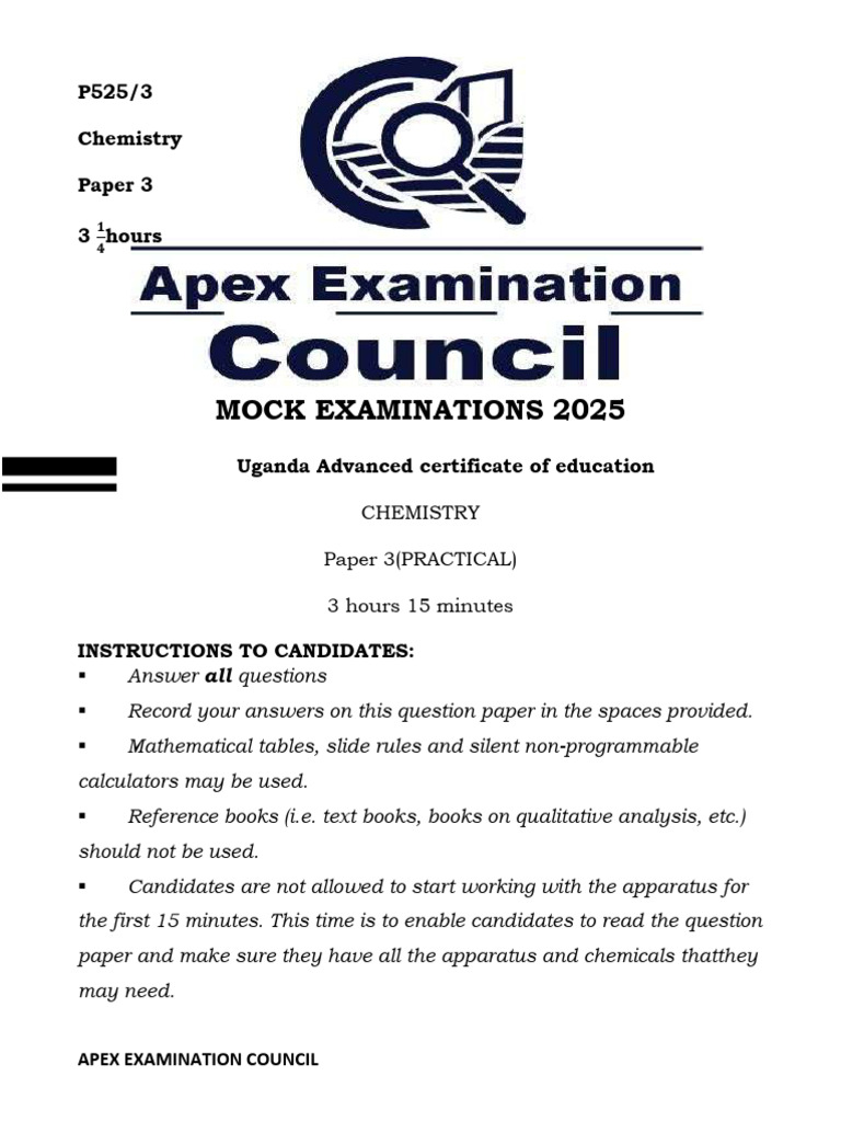 Chemistry Mock Exam Paper 3 2025 | PDF | Titration | Chemistry