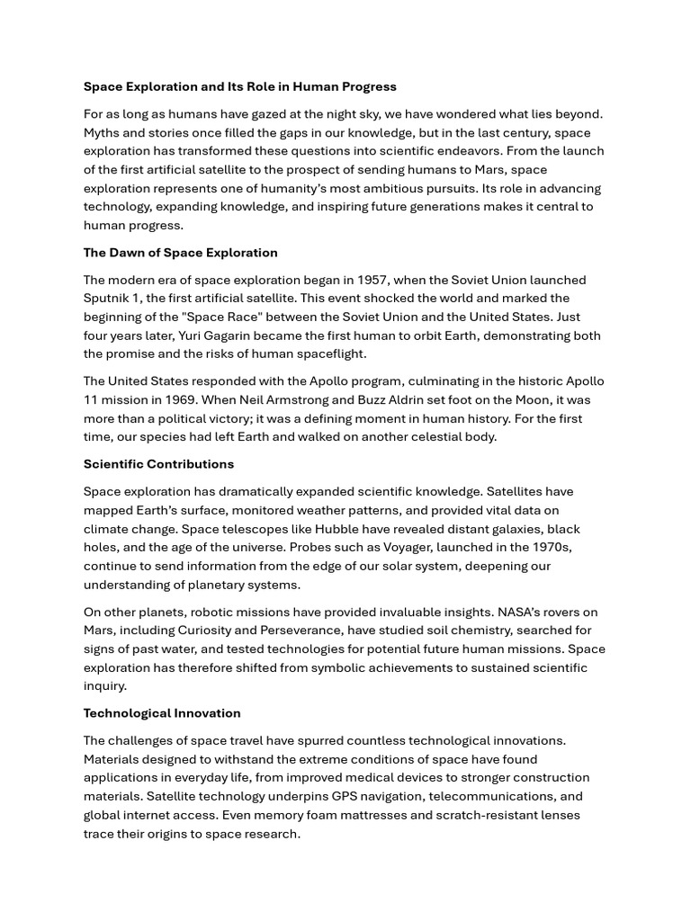 The Impact of Space Exploration on Humanity | PDF | Space Exploration ...