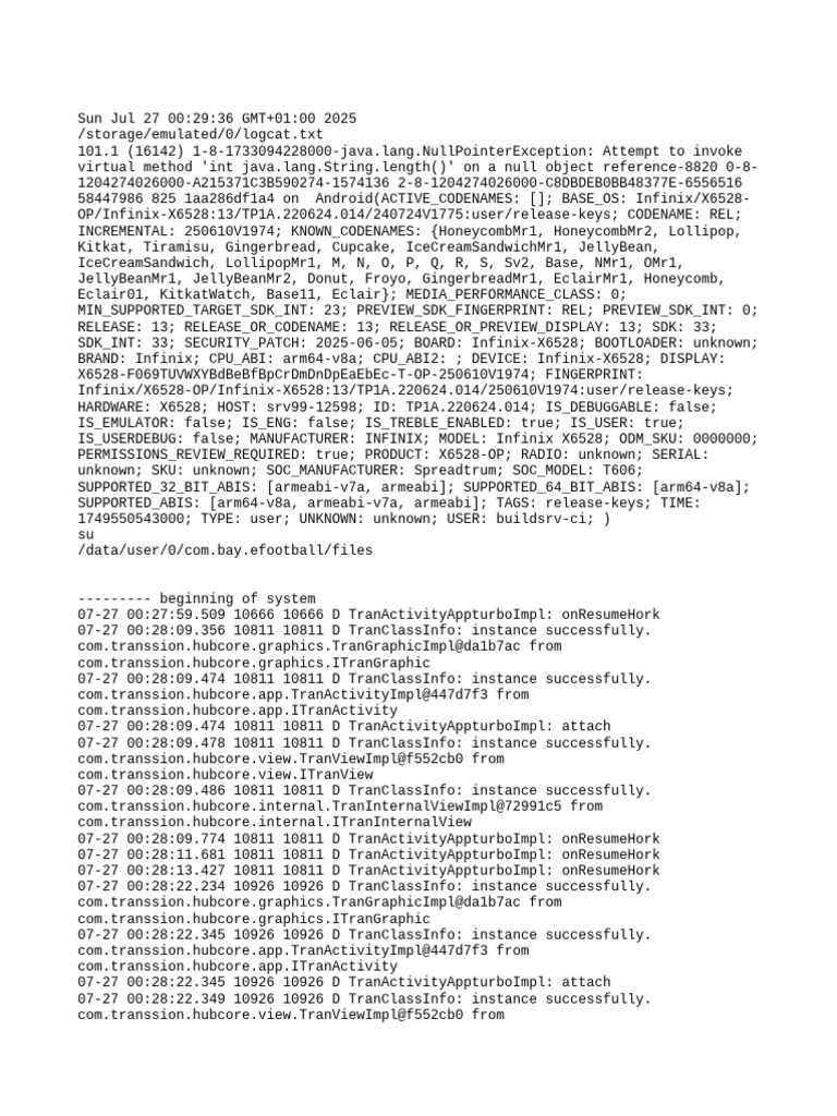 Android NullPointerException Log Analysis | PDF | Alphabet Inc ...