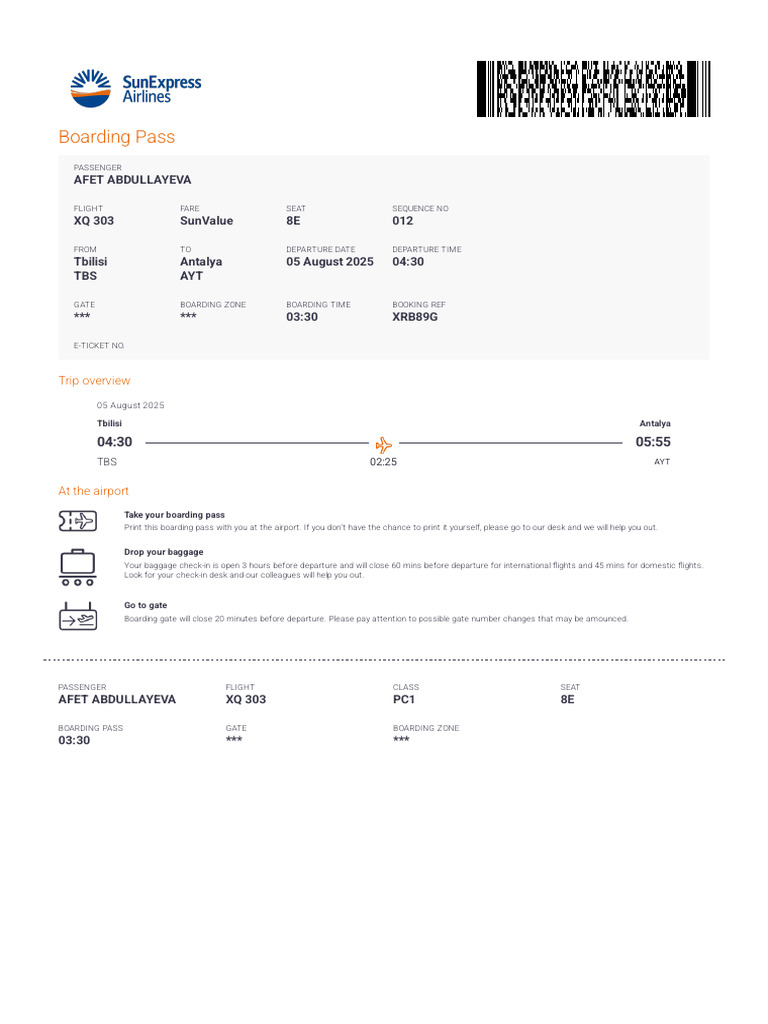 SunExpress Check-In and Boarding Info | PDF