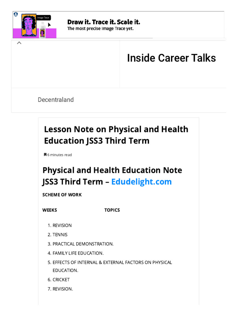 Lesson Note on Physical and Health Education JSS3 Third Term | PDF ...