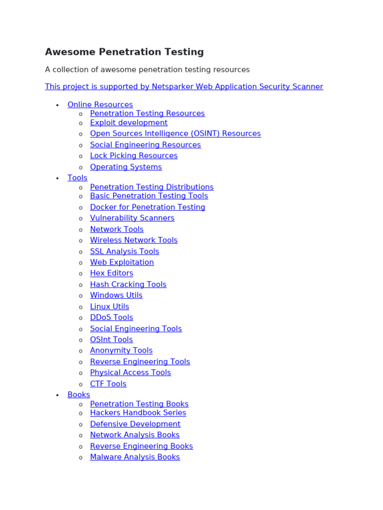Awesome Penetration Testing Resources | PDF | Penetration Test | Domain ...