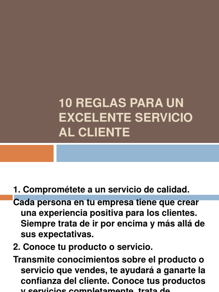 10 Reglas para Un Excelente Servicio Al Cliente | PDF | Servicio al ...
