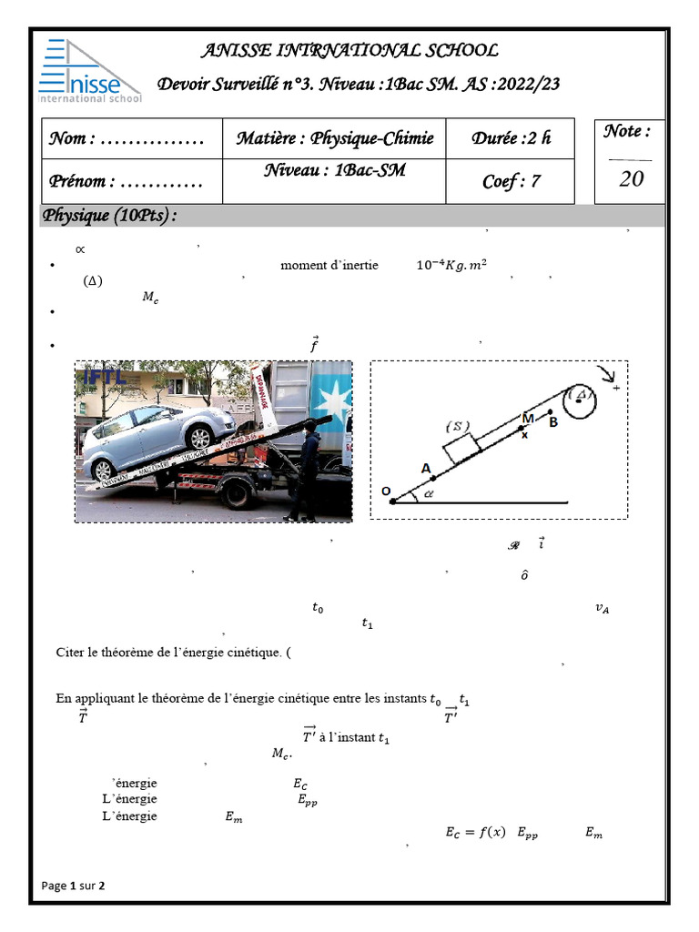 Devoir Surveillé 1Bac SM - Physique-Chimie | PDF | Acide nitrique | Chimie