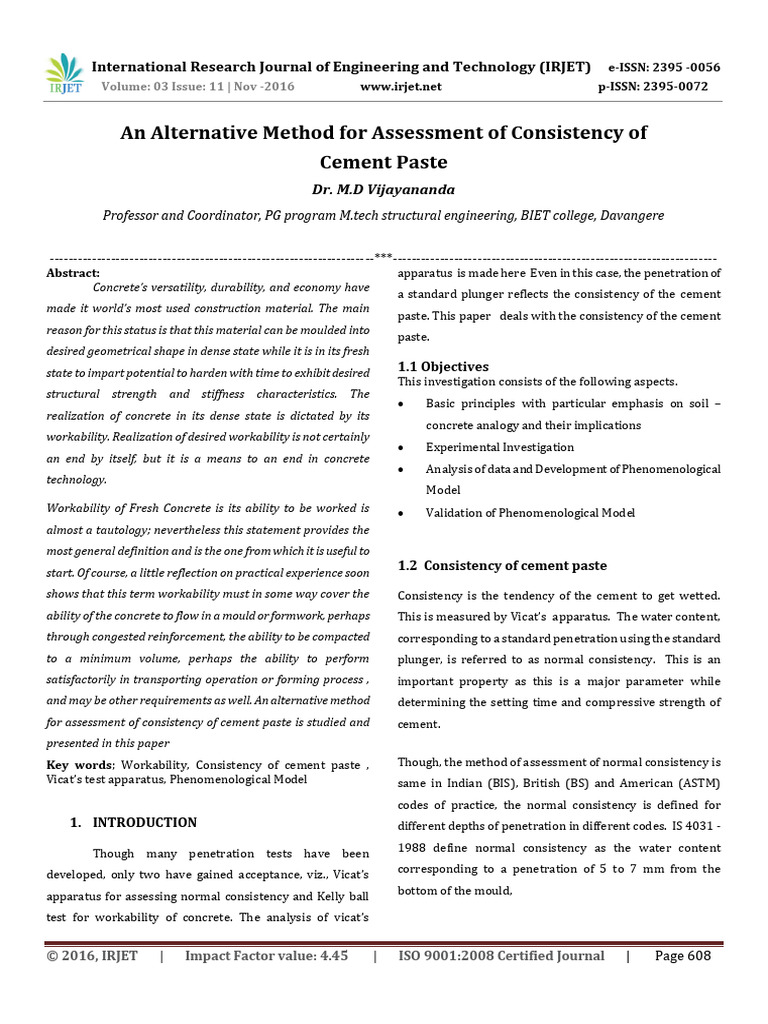 An Alternative Method For Assessment of Consistency of | PDF | Concrete ...