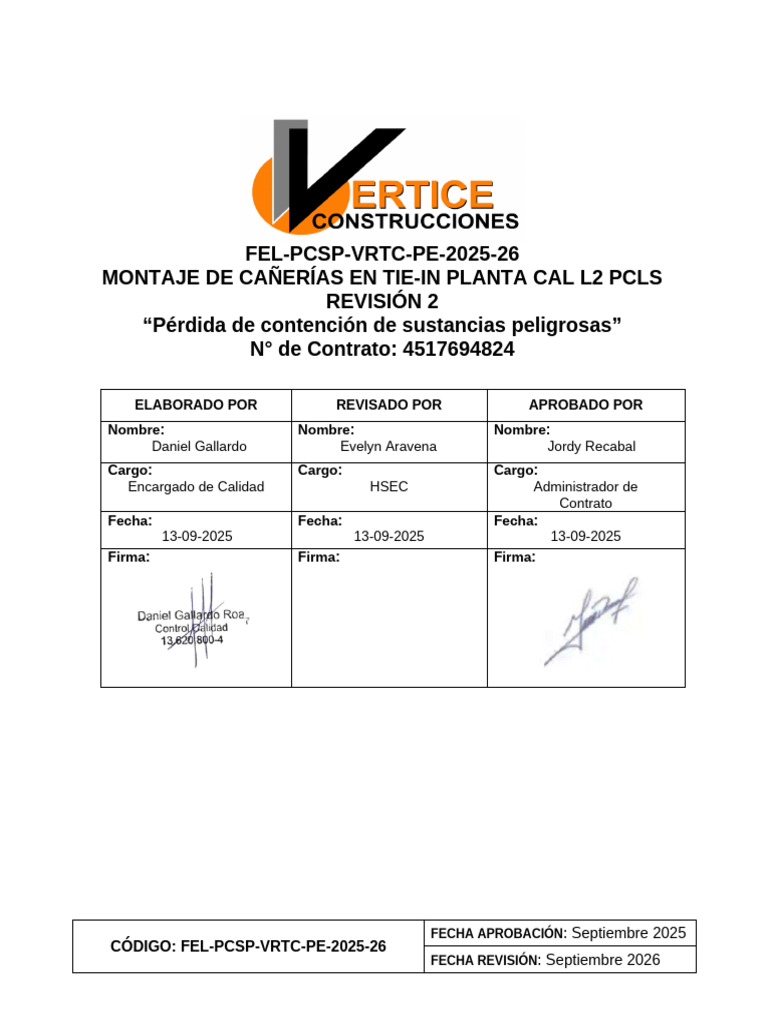 FEL-PCSP-VRTC-PE-2025-26 - Rev - 2 Montaje de Cañerias en TIE-IN Planta ...
