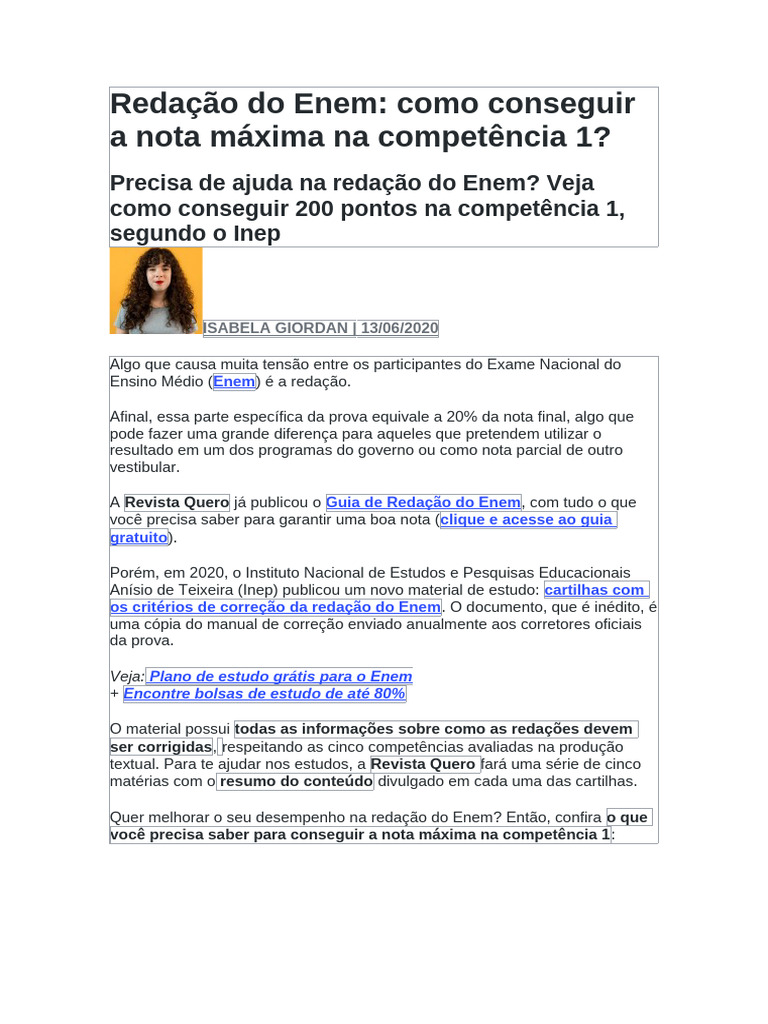 Nota máxima no Enem: Competência 1 | PDF | Pronome | Linguística