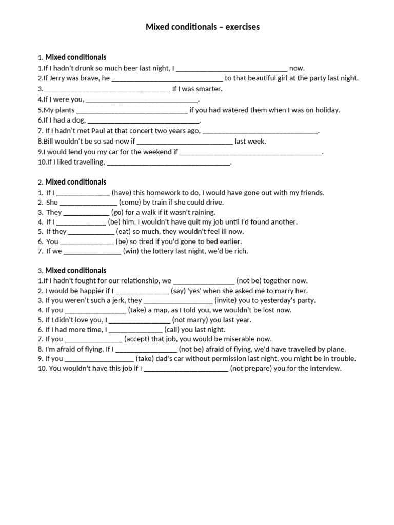 Mixed Conditionals Exercises PDF | PDF