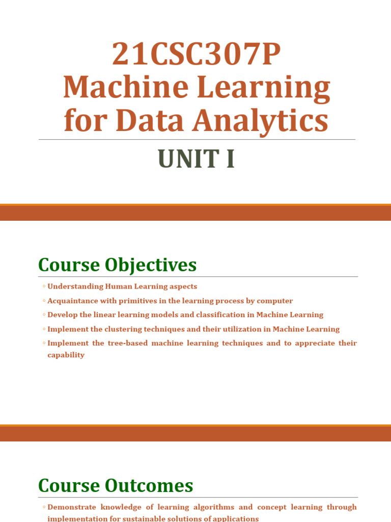 Unit I - ML For Data Analytics | PDF | Cross Validation (Statistics ...