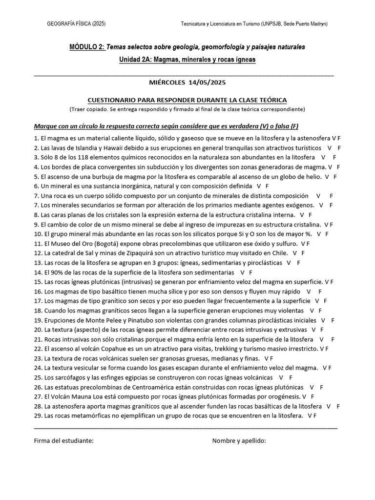 Cuestionario sobre Magmas y Rocas Ígneas | PDF | Roca (geología) | Magma
