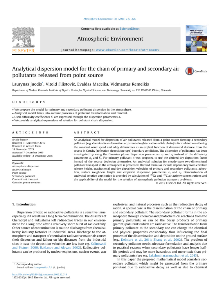 Analytical Model for Air Pollutant Dispersion | PDF