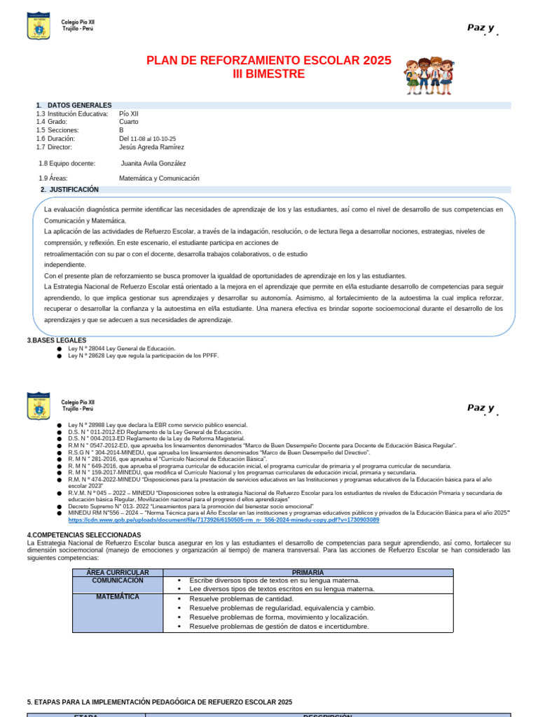 Plan de Refuerzo Escolar 2025 | PDF | Evaluación | Aprendizaje