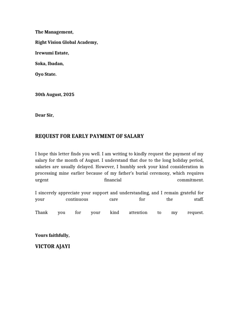 Request for Early Salary Payment | PDF