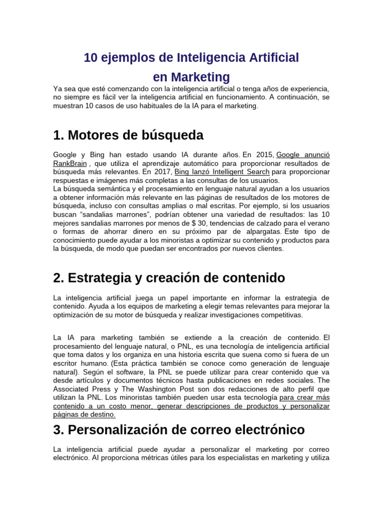 10 Ejemplos de Inteligencia Artificial en Marketing | PDF ...