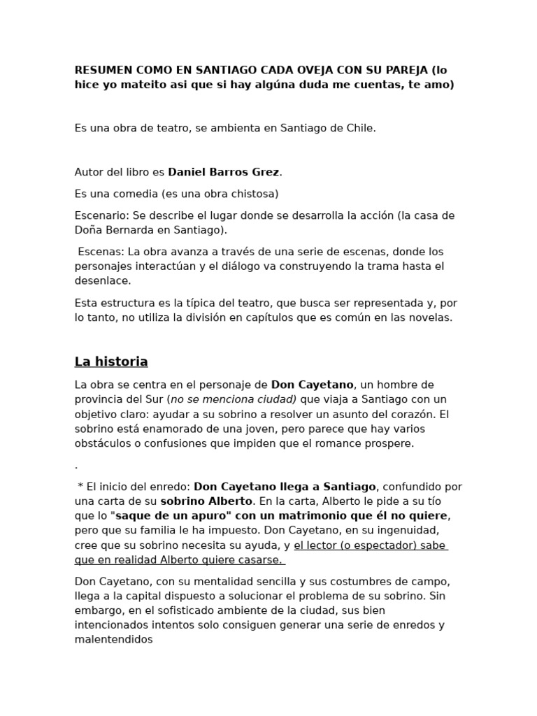Resumen de "Cada oveja con su pareja" | PDF | Trama (narrativa) | Amor