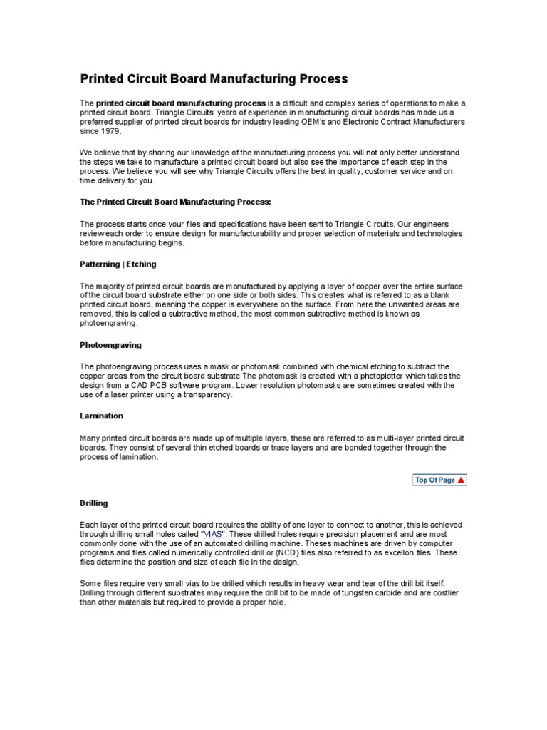 PCB Manufacturing Process Overview | PDF | Printed Circuit Board ...
