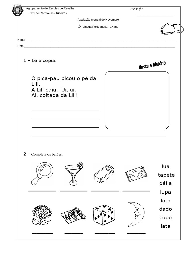 Avaliação de Língua Portuguesa 1º Ano | PDF