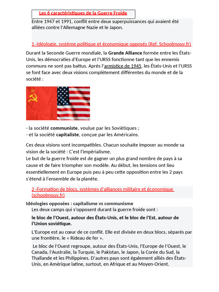 Les 6 caractéristiques de la Guerre Froide | PDF | Guerre froide ...