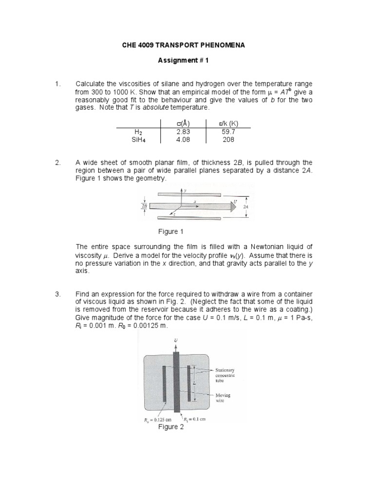 Transport Phenomena Assignments Overview | PDF | Viscosity | Fluid Dynamics