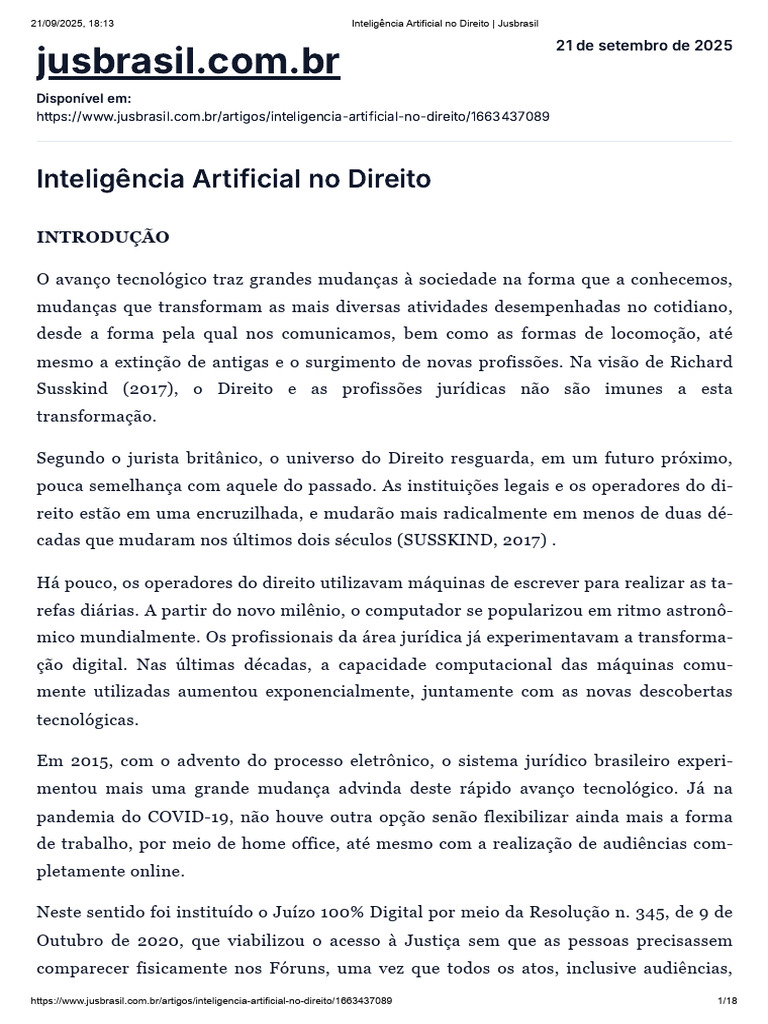 Impactos da IA no Direito Brasileiro | PDF | Inteligência artificial ...