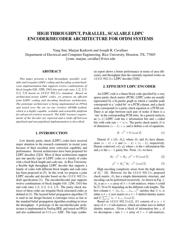 LDPC Encoder/Decoder for OFDM Systems | PDF | Low Density Parity Check ...