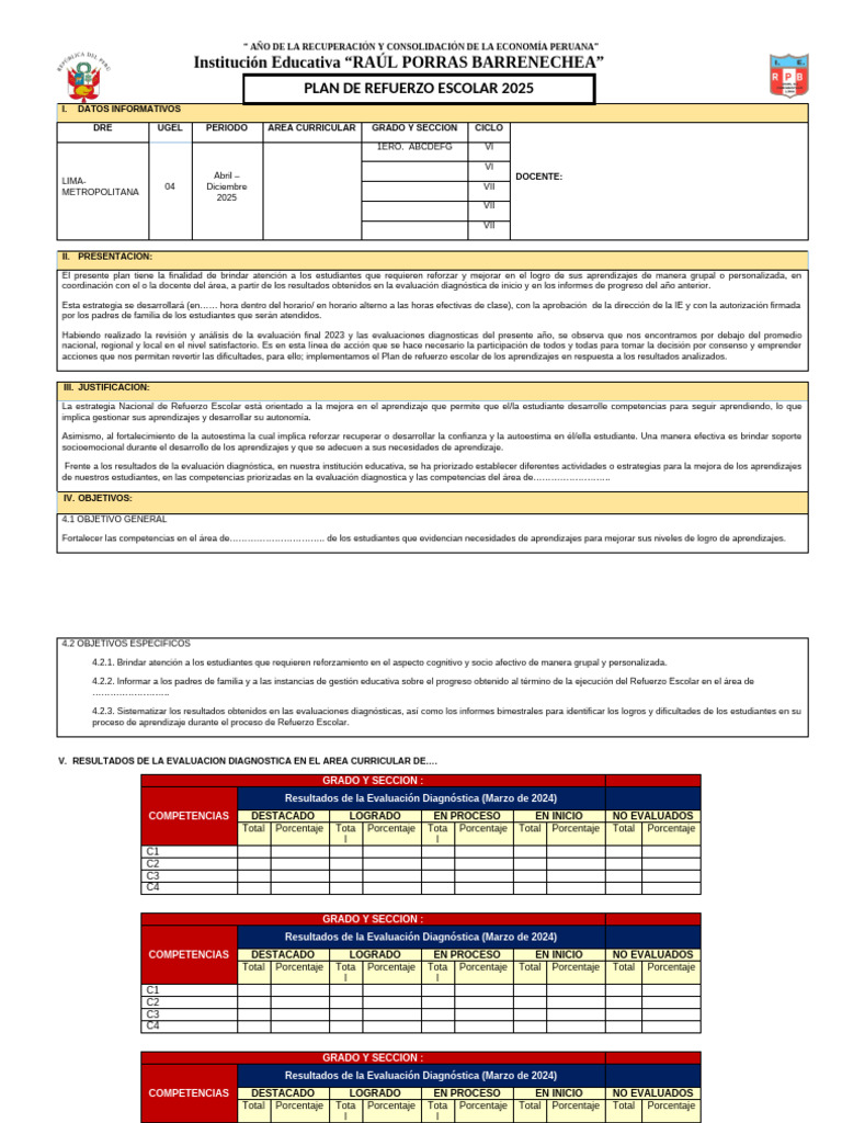 Plan de Refuerzo Escolar 2025 | PDF | Evaluación | Aprendizaje