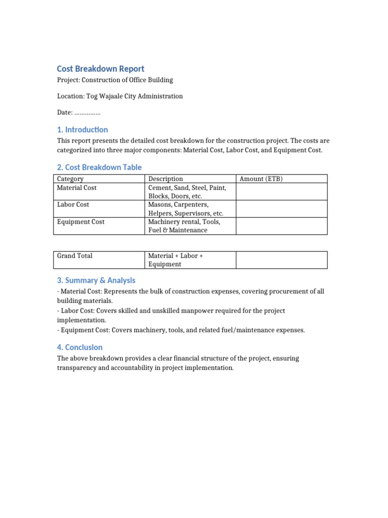 Office Building Construction Cost Breakdown | PDF