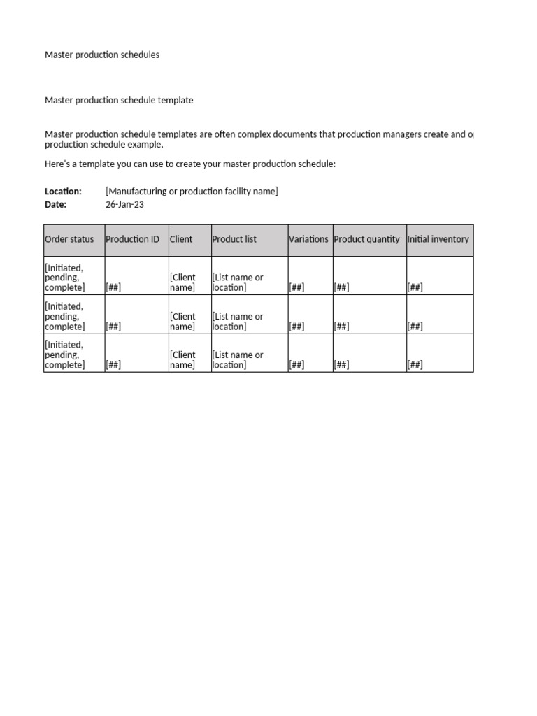 Master Production Schedule Template | PDF | Trade | Marketing
