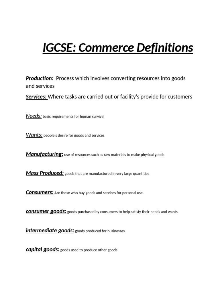 IGCSE Commerce Key Definitions Guide | PDF | Insurance | Partnership