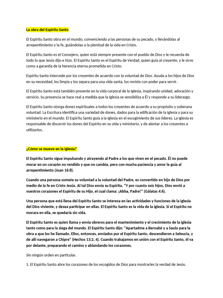 El papel del Espíritu Santo en la Iglesia | PDF | espíritu Santo ...