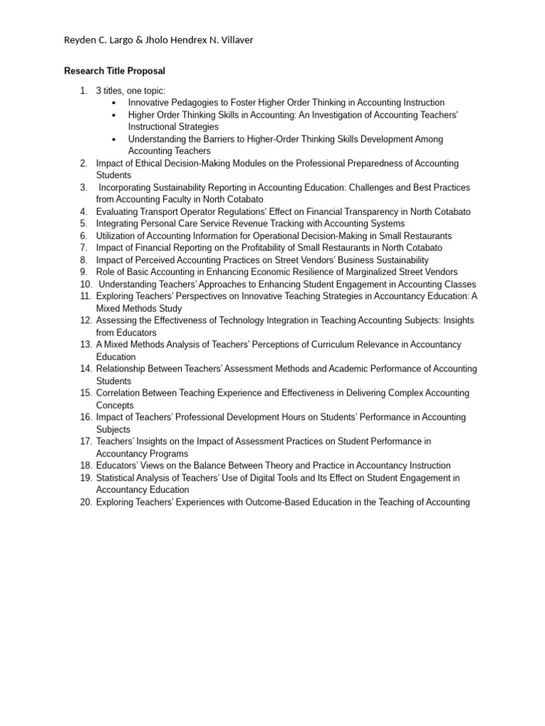 Research Title Proposal | PDF | Teachers | Intelligence