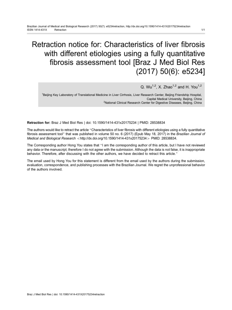 Retraction of Liver Fibrosis Study | PDF
