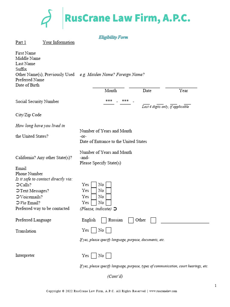 Client Information and Eligibility Form | PDF | Social Security (United ...
