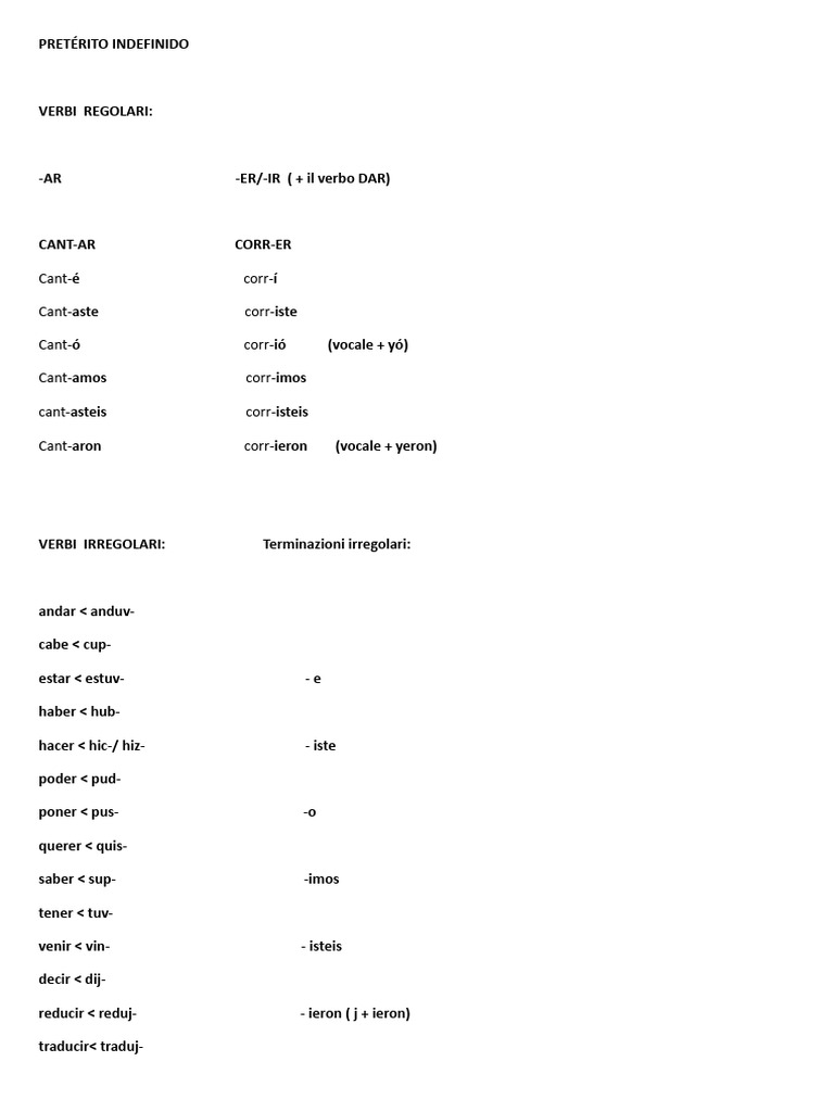 Verbos Irregulares en Pretérito Indefinido | PDF | Lingüística | Gramática