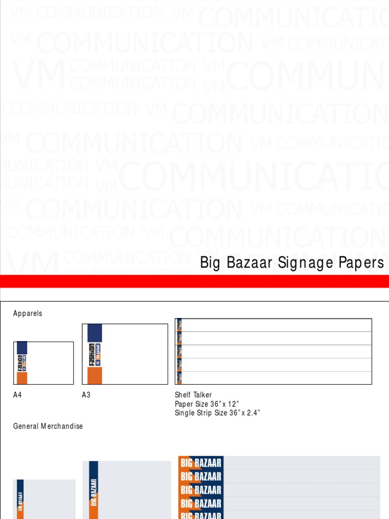 Standard Stationery Sizes for Big Bazaar | PDF | Finance & Money Management