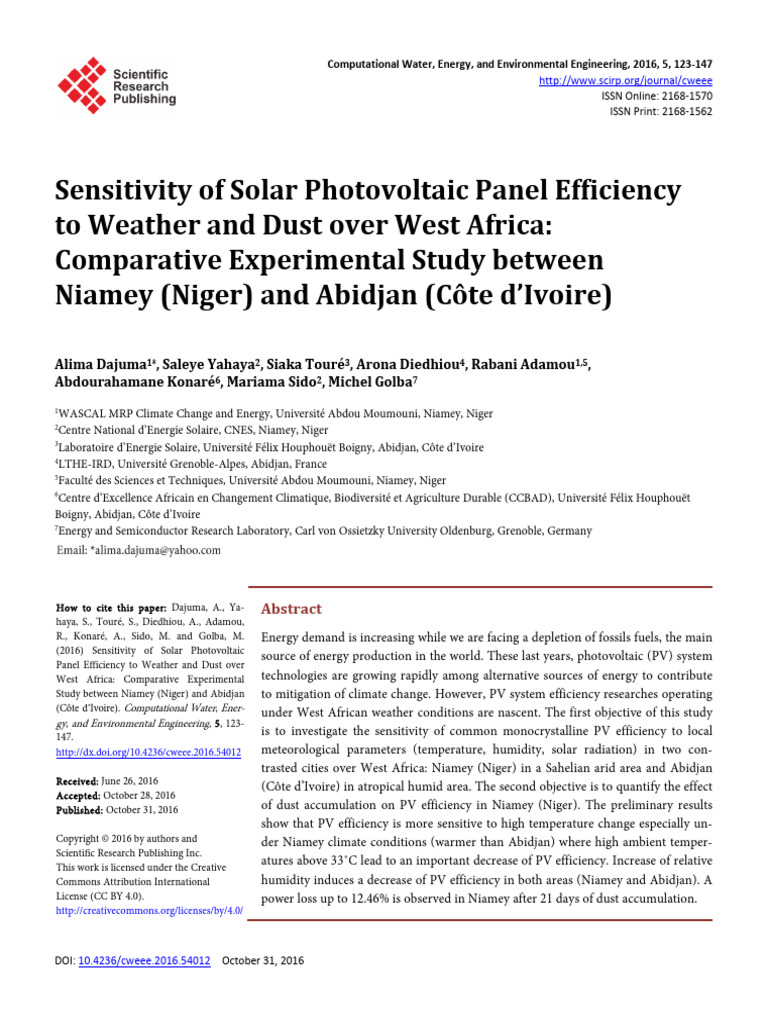Sensitivity of Solar Photovoltaic Panel Efficiency | PDF ...