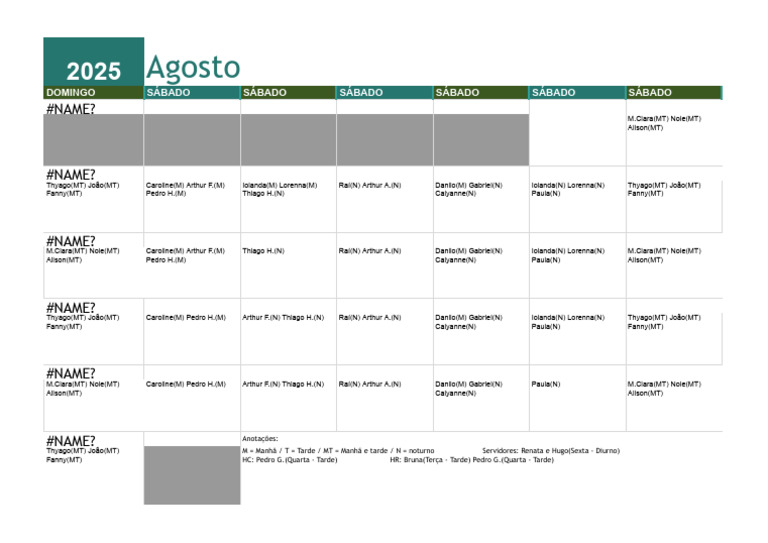 Escala de Trabalho - Agosto 2025 | PDF