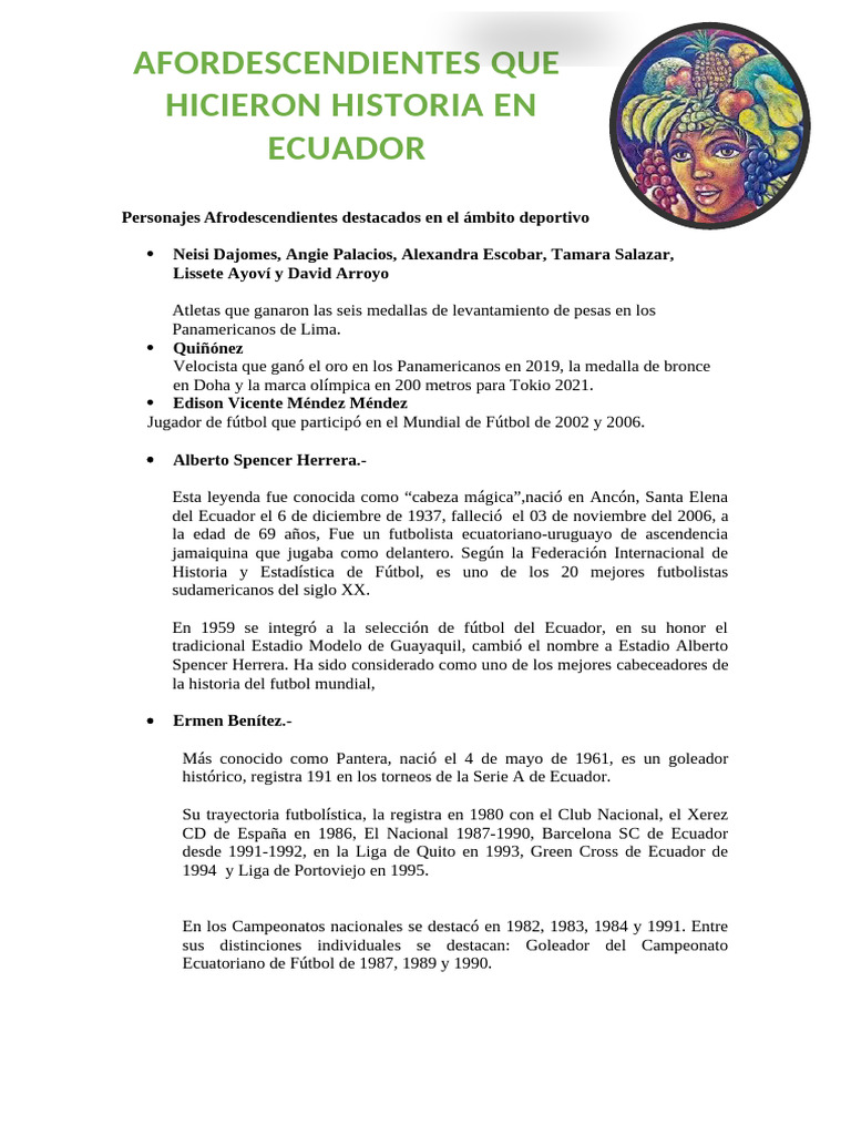 Deportistas Afroecuatorianos Destacados | PDF | Asociación de clubes de ...