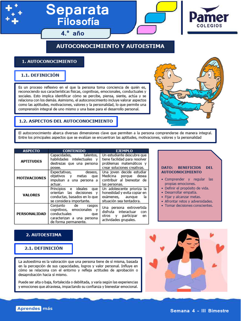 Autoconocimiento y Autoestima en Filosofía | PDF | Autoestima | Las ...