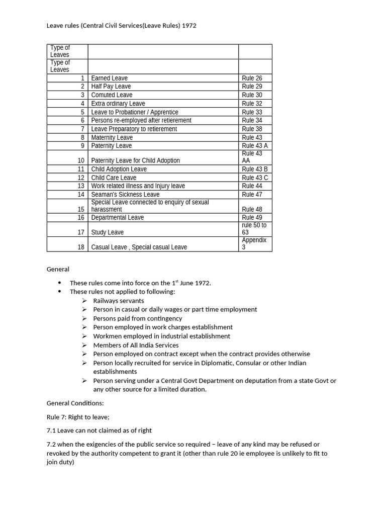 Central Civil Services Leave Rules 1972 | PDF | Parental Leave ...