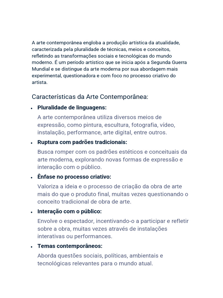 Características da Arte Contemporânea | PDF