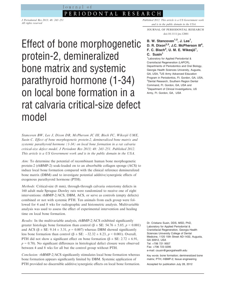 BMP-2 and PTH Effects on Bone Formation | PDF | Bone