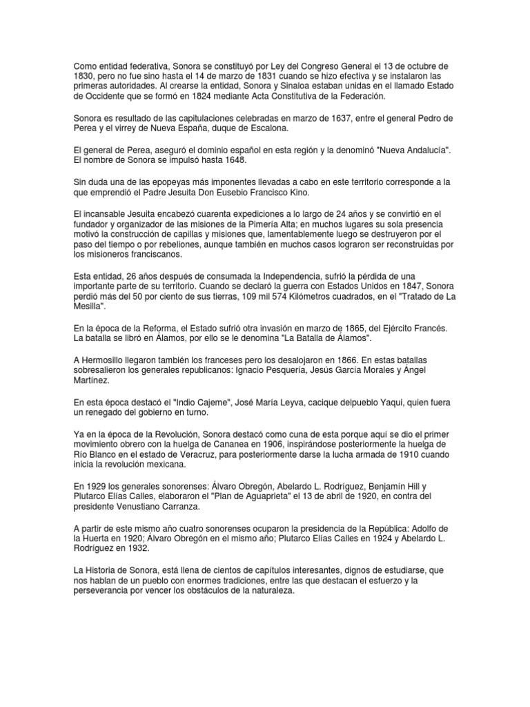 historia de sonora Sonora México