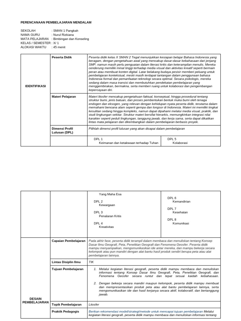 Template - RPP Pembelajaran Mendalam | PDF