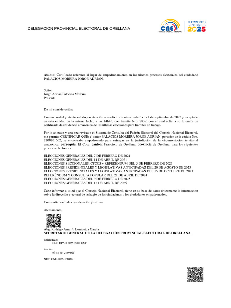 Oficio Nro. Cne Upsgo 2025 1256 of | PDF | Responsabilidad | Eventos ...