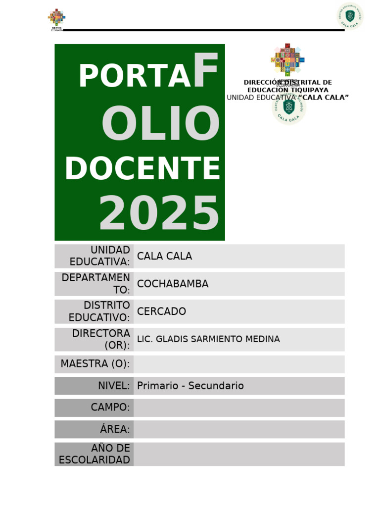 Portafolio Docente 2025 - Cala Cala | PDF | Sociedad | Maestros