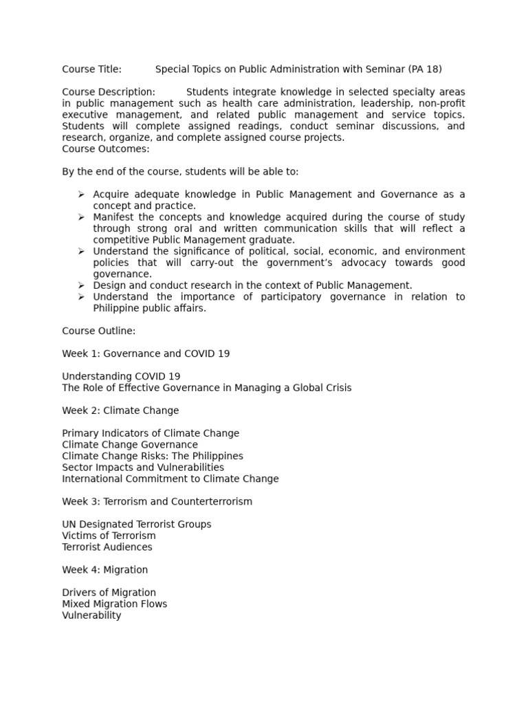 Public Administration Seminar Course Overview | PDF | Governance | Racism