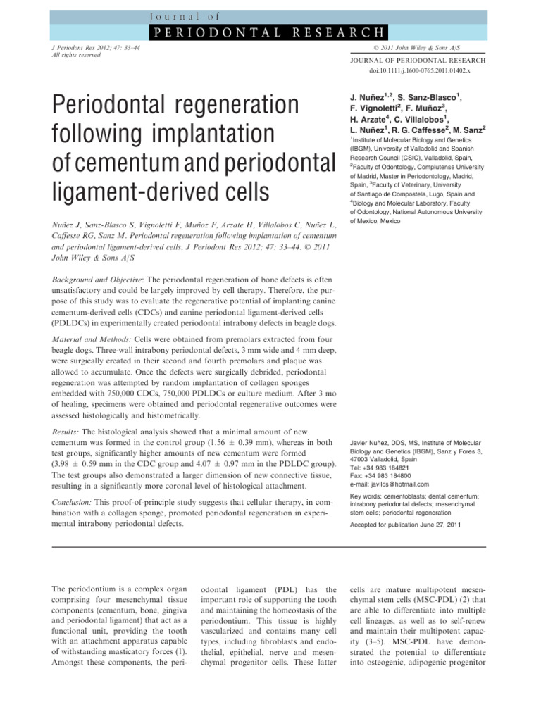 Periodontal Regeneration with Cell Therapy | PDF | Periodontology ...