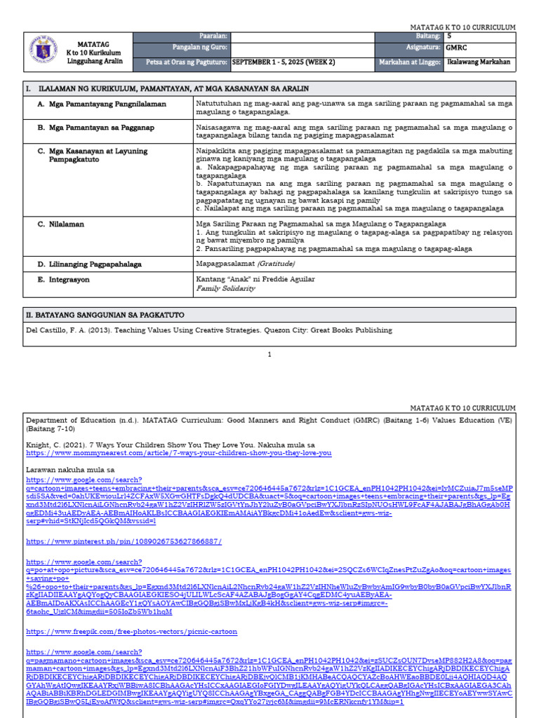 DLL Matatag - GMRC 5 q2 w2 | PDF